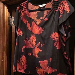 Nine West Black and Red Floral Blouse